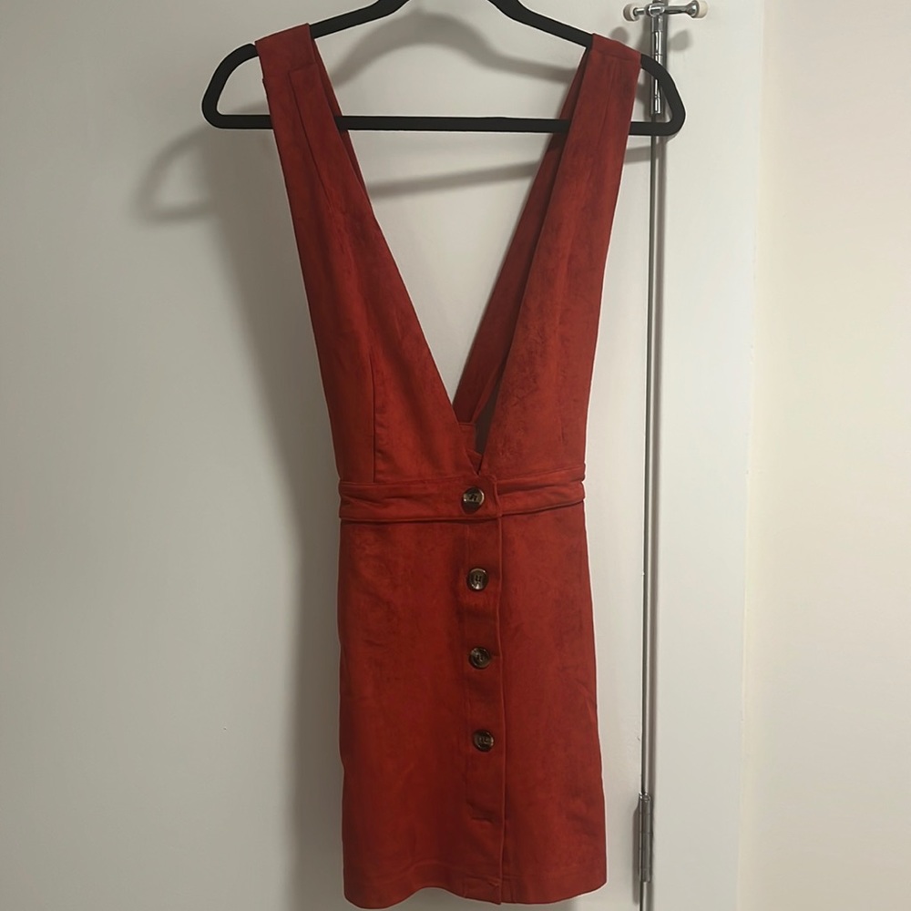 Burnt orange criss-cross mini dress